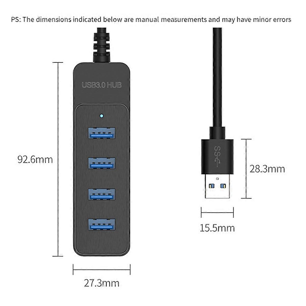 4-Port High-Speed USB 3.0 Hub 30CM USB Splitter Adapter, Expansion Dock for Fast Data Transfer, Multi-Device Support