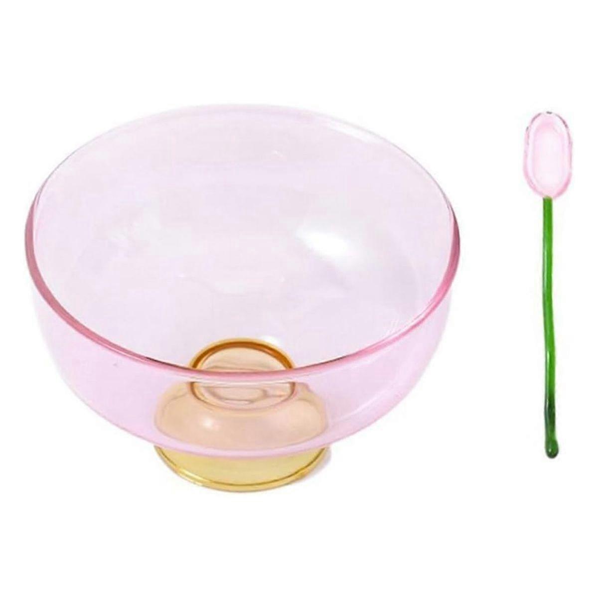 Glass dessert bowls, elegant tableware for ice cream and fruit salad, set with matching spoons