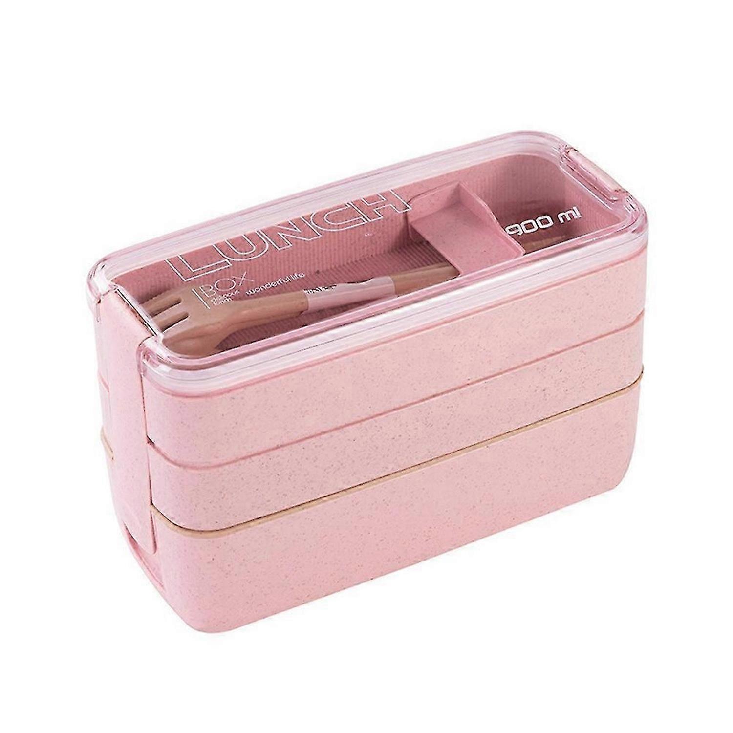 Portable Bento Box, 3-Layers Lunch Box,Pink