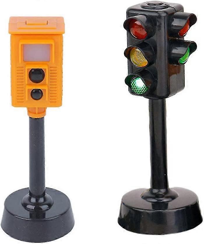 Mini Traffic Signal Lights 2Pcs Three-Color Flashing Railway Car Mat Scene Toys