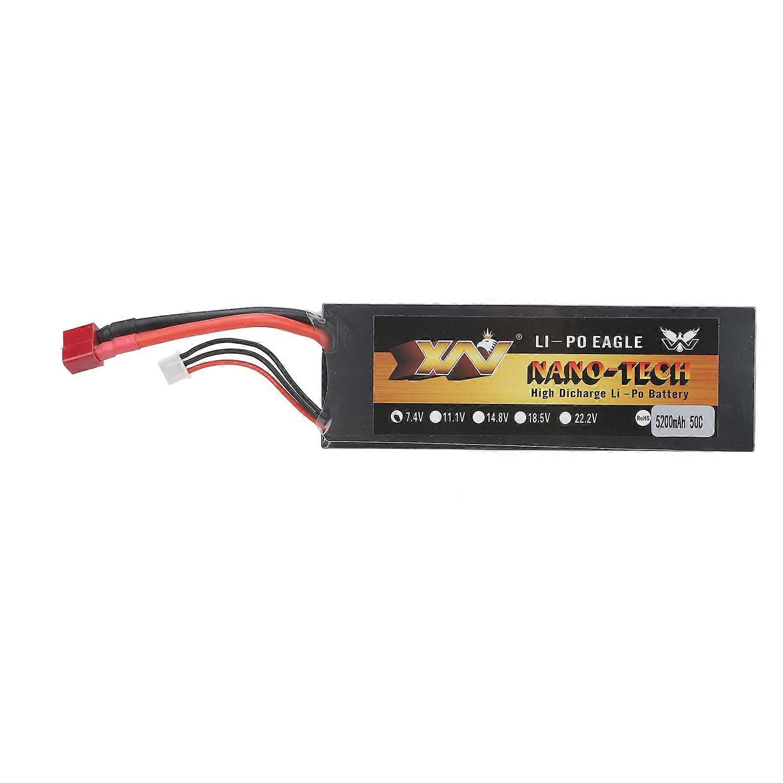 7.4V Lipo Battery 5200mAh 2S 50C Hard Case Lithium Polymer Battery with T Plug for 1/8 1/10 RC Cars Trucks