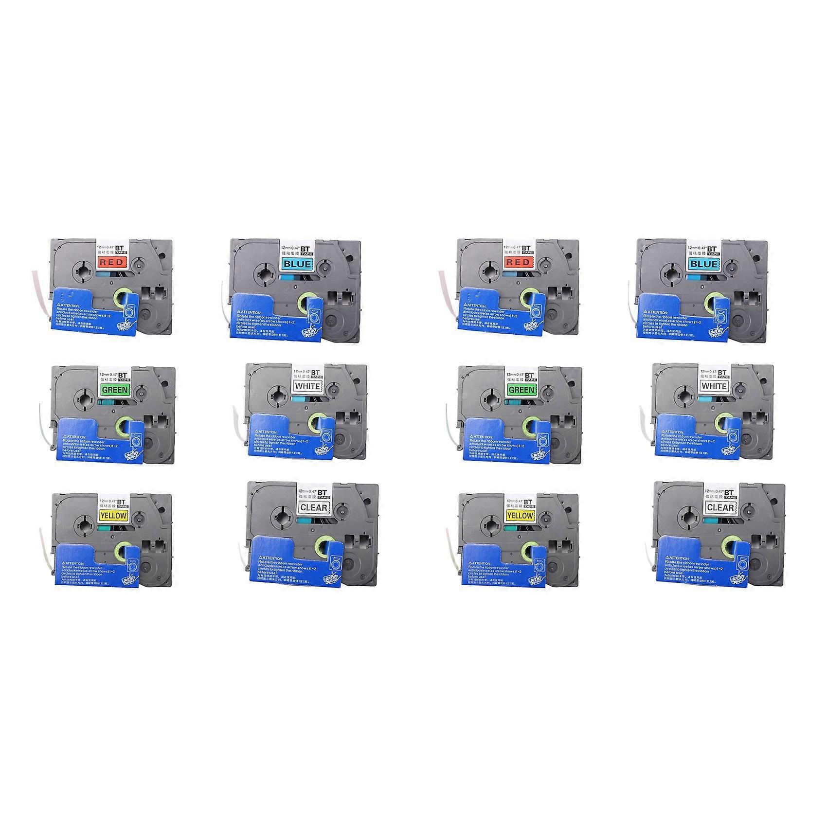 12PCS 12mm TZe131 TZe231 TZe431 TZe531 TZe631 TZe731 Lableing Tapes for P- PT-D210 PT-H110 PT-D600 P
