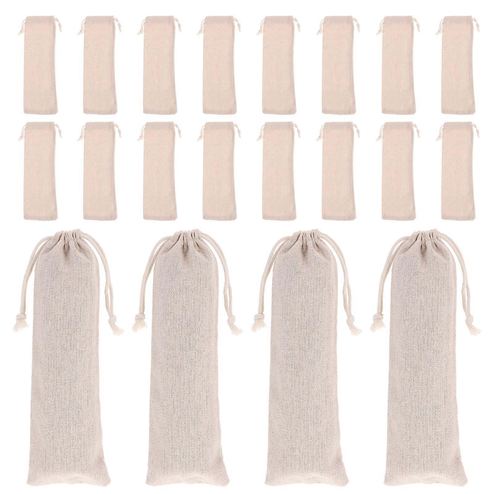 Reusable Straw Pouch Cotton Linen Bag for Storaging 100Pcs Straws