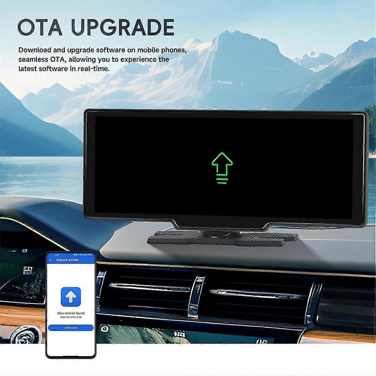 Wireless Carplay Screen for Car, 10.26 Inch Portable Car Audio with Backup Camera, FM/GPS/AUX/Mirror