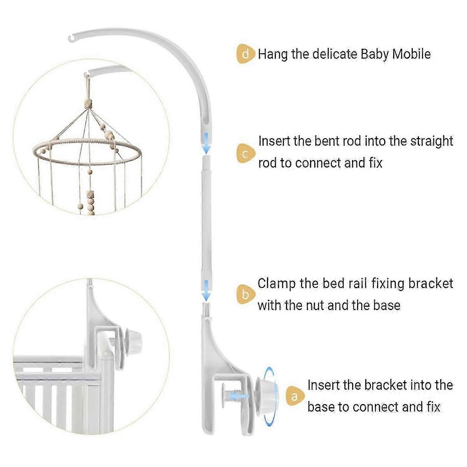 Baby Crib Mobile Holder, Adjustable Bed Bell Holder with Double Hole, Easy to Install, Safe and Dura