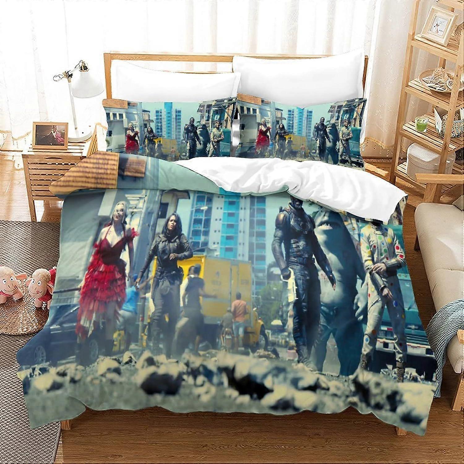 PIN2982 Suicide Squad Påslakan Set Barn Vuxna Sovrum 3D Design Täcke 3 Piece Set Dragkedja Design Mjuk Microfiber Andningsbar Säng Med Örngott Ki