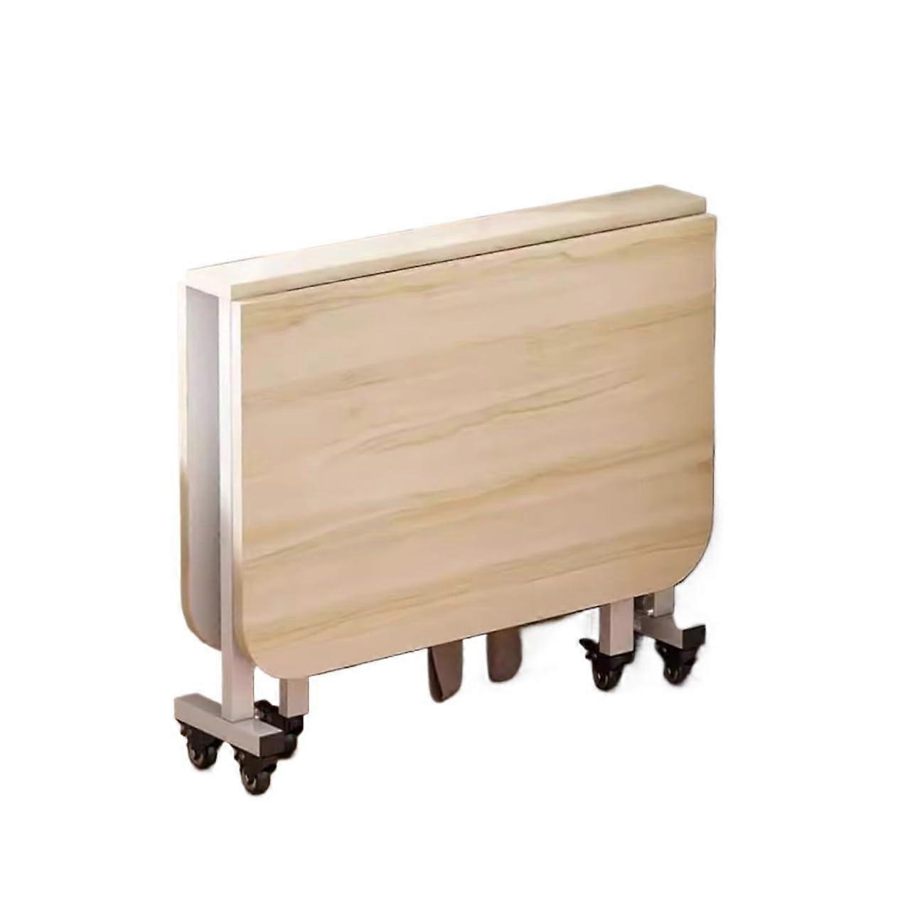 Folding Dining Table, Wood Drop Leaf, Moveable Wheels, Extendable Kitchen Table, Round Edge Design, 100x60x75cm
