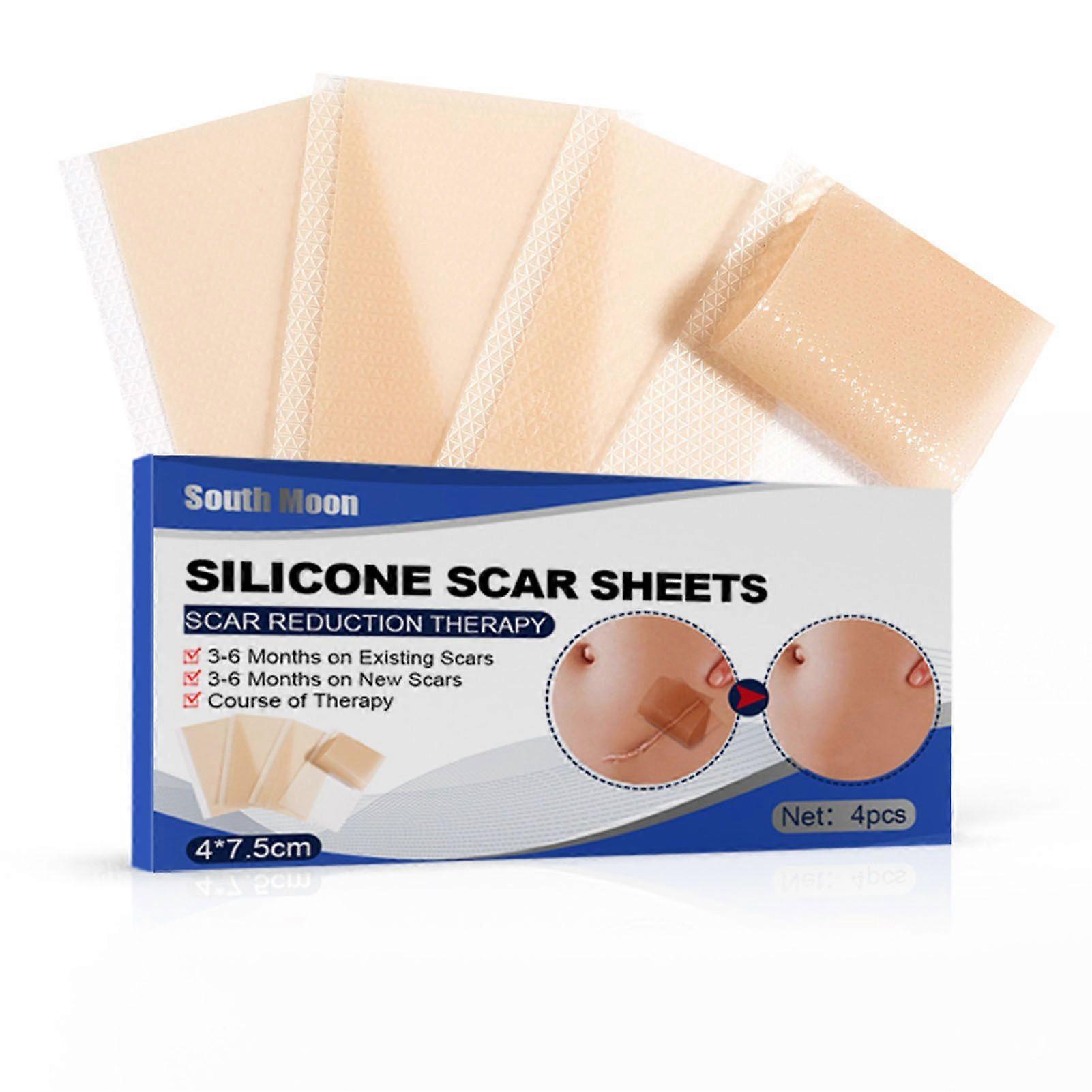 4pcs Scar Removal Silicone Tape Self Adhesion Easy Cutting Transparent Scars Fading Sheets 1.6 X 3in