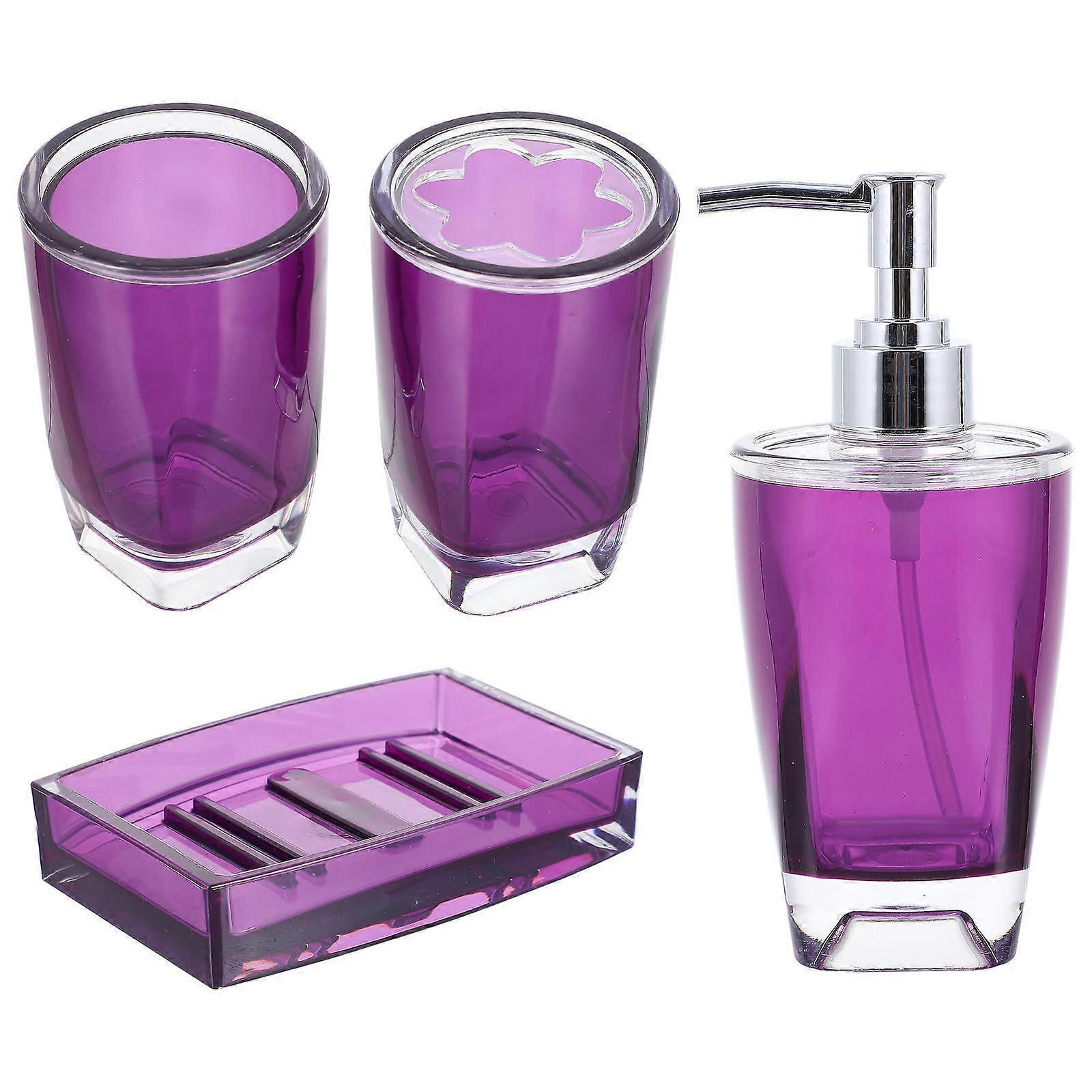 Bathroom Supplies 2 Sets 4Pcs Stylish Accessory Set For Club Usage Purple Color Strong And