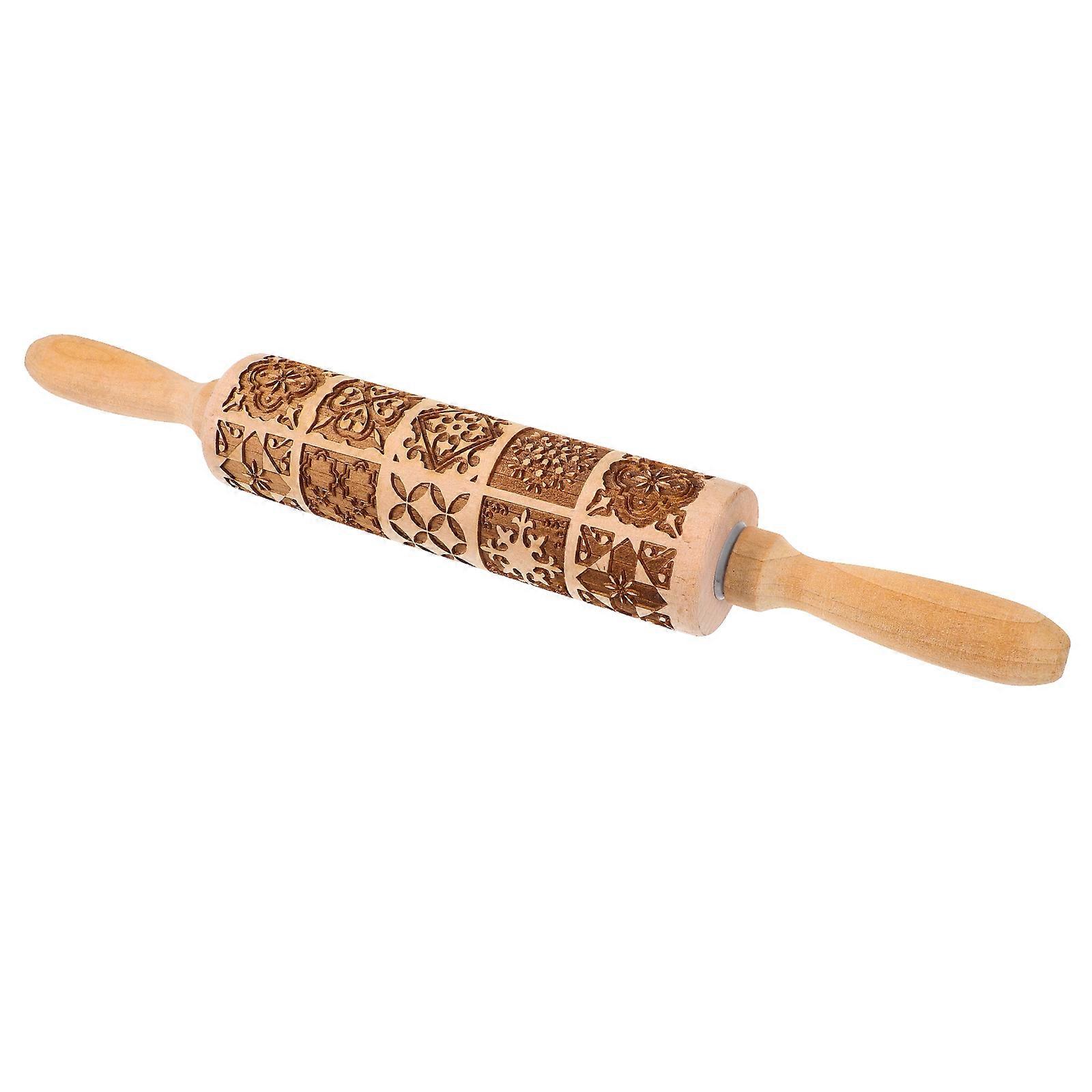 Embossed Rolling Pin Wooden Rolling Pin for Baking 1Pcs Khaki Kitchen Tool