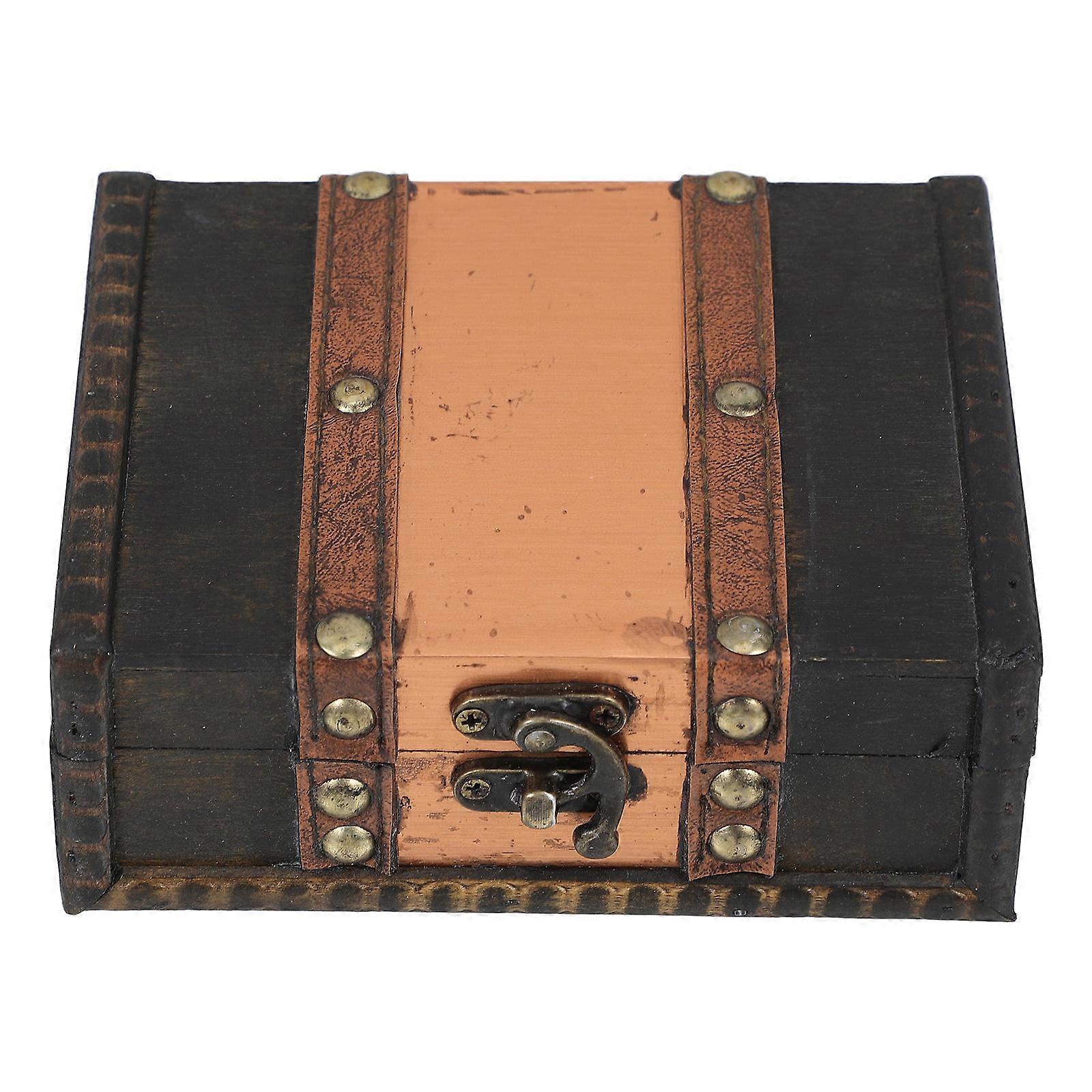 Small Decorative Box Vintage Wooden Storage Box Lockable For Keepsakes Desktop Organization 5.70X4.60X2.16IN 1Set