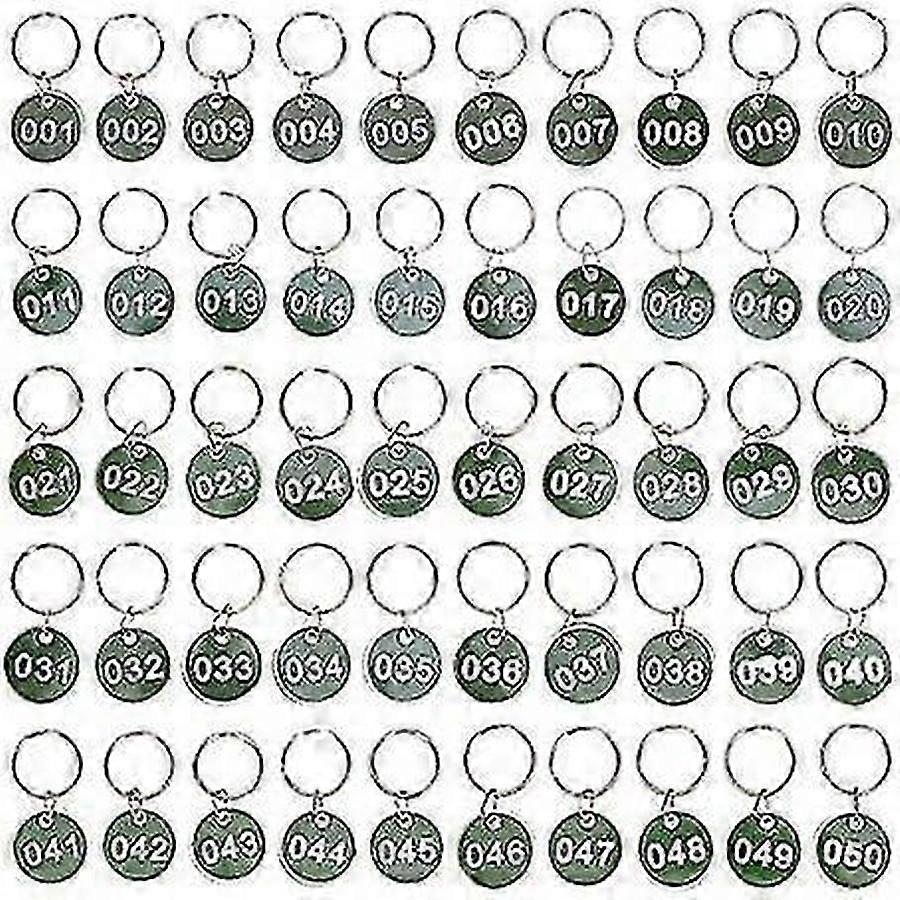 Graverede aluminiumsnøgleringnumre 1-50 til gymnastikskabsmærker