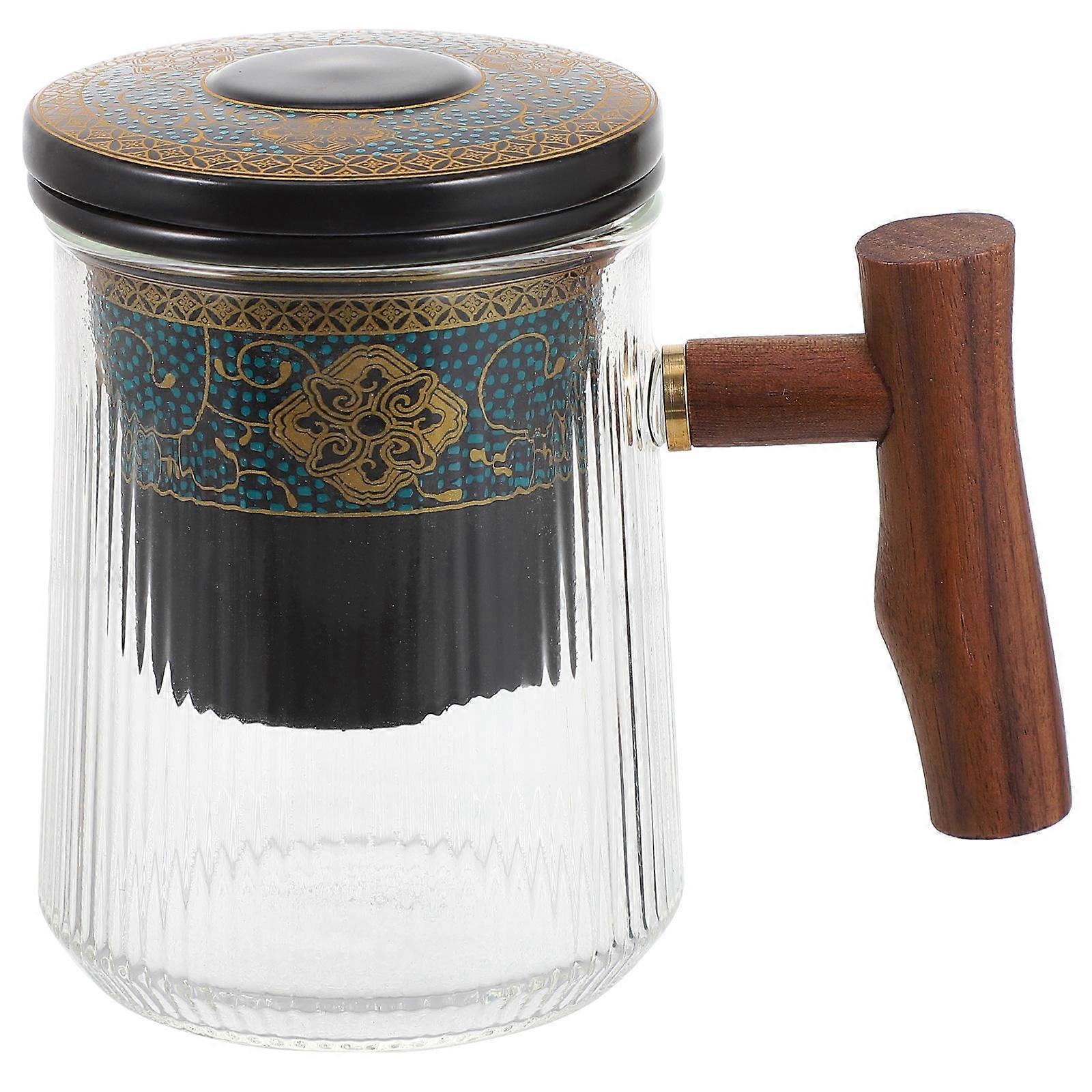 Glass Coffee Cup with Infuser for Drinking Use Wooden Handle 2Sets Ceramic