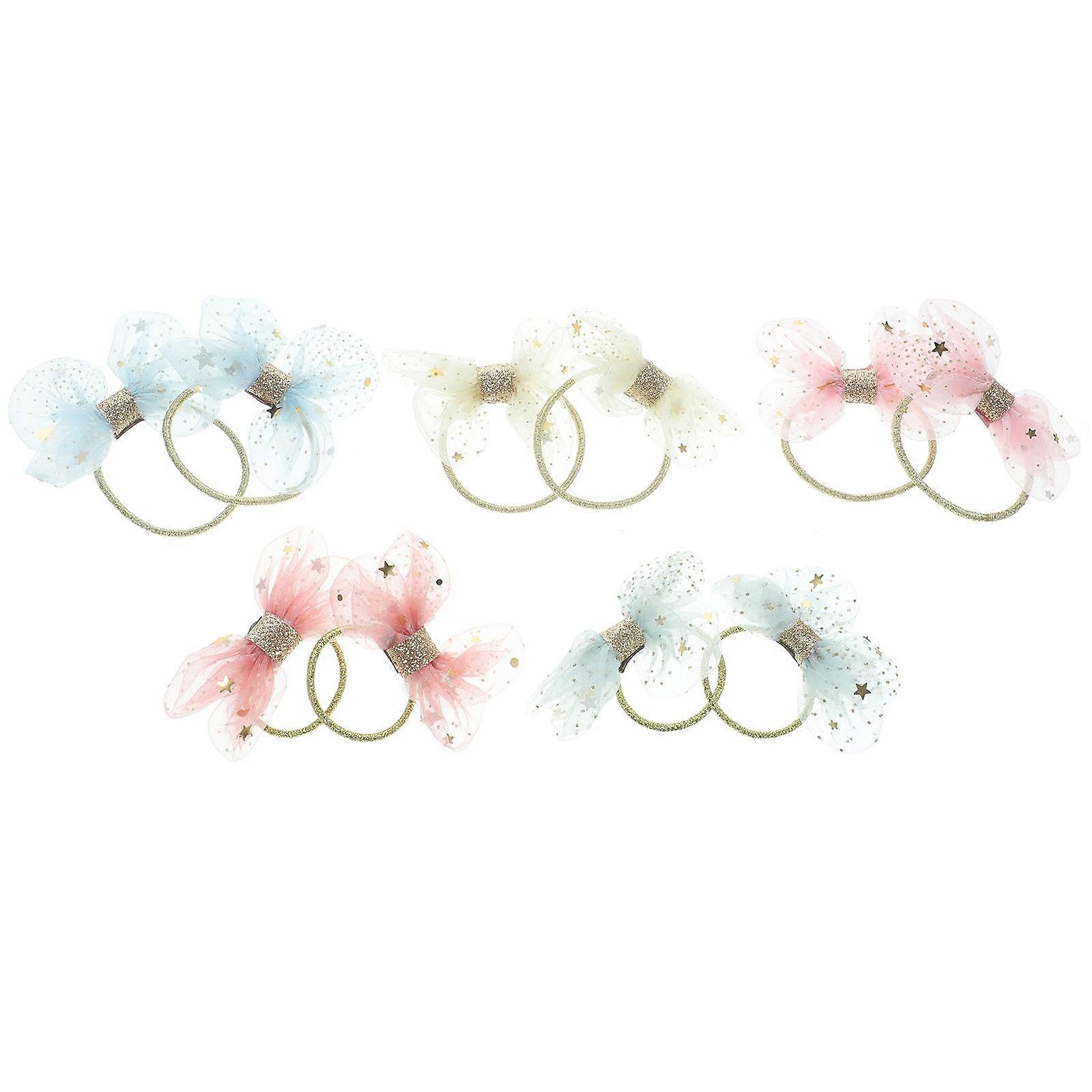 Elastic Bow Hair Ties 50 Pcs For Children Assorted Color Suitable For Holiday And Performance