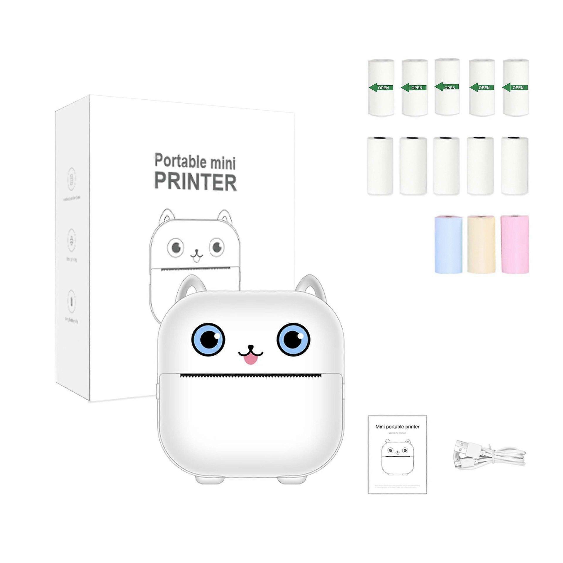 X15 Portable Bluetooth Thermal Printer White (5 Rolls of Thermal Paper + 5 Rolls of Stickers + 3 Rolls of Color Paper)