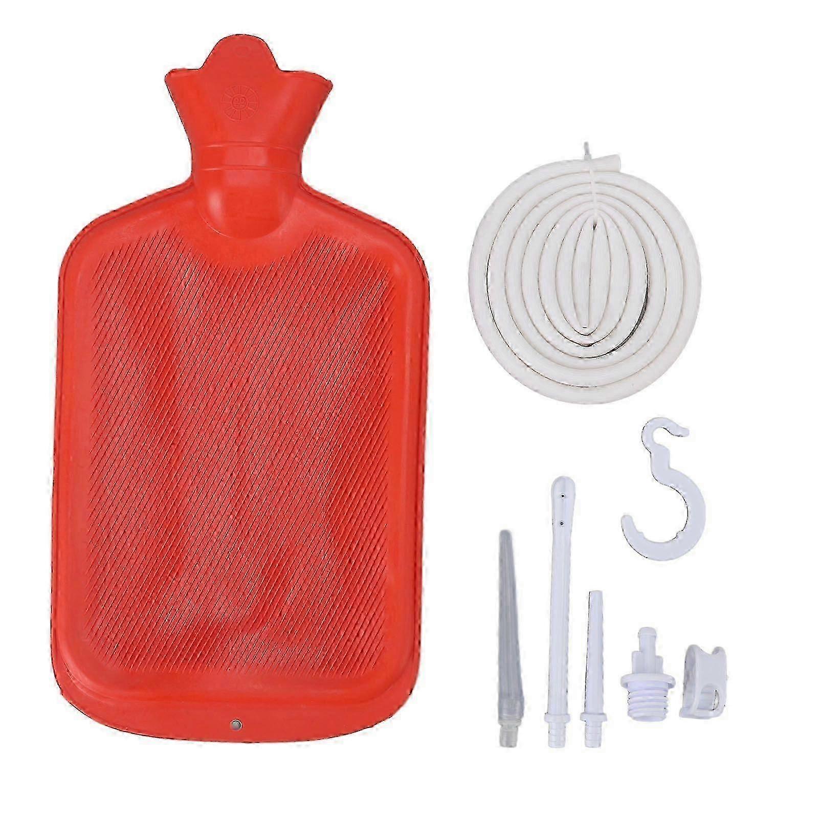 Professional Enema Kit with 2-Liter Bag 5.0ft Silicone Hose and Precision Water Flow Control for Health Care Available in Red