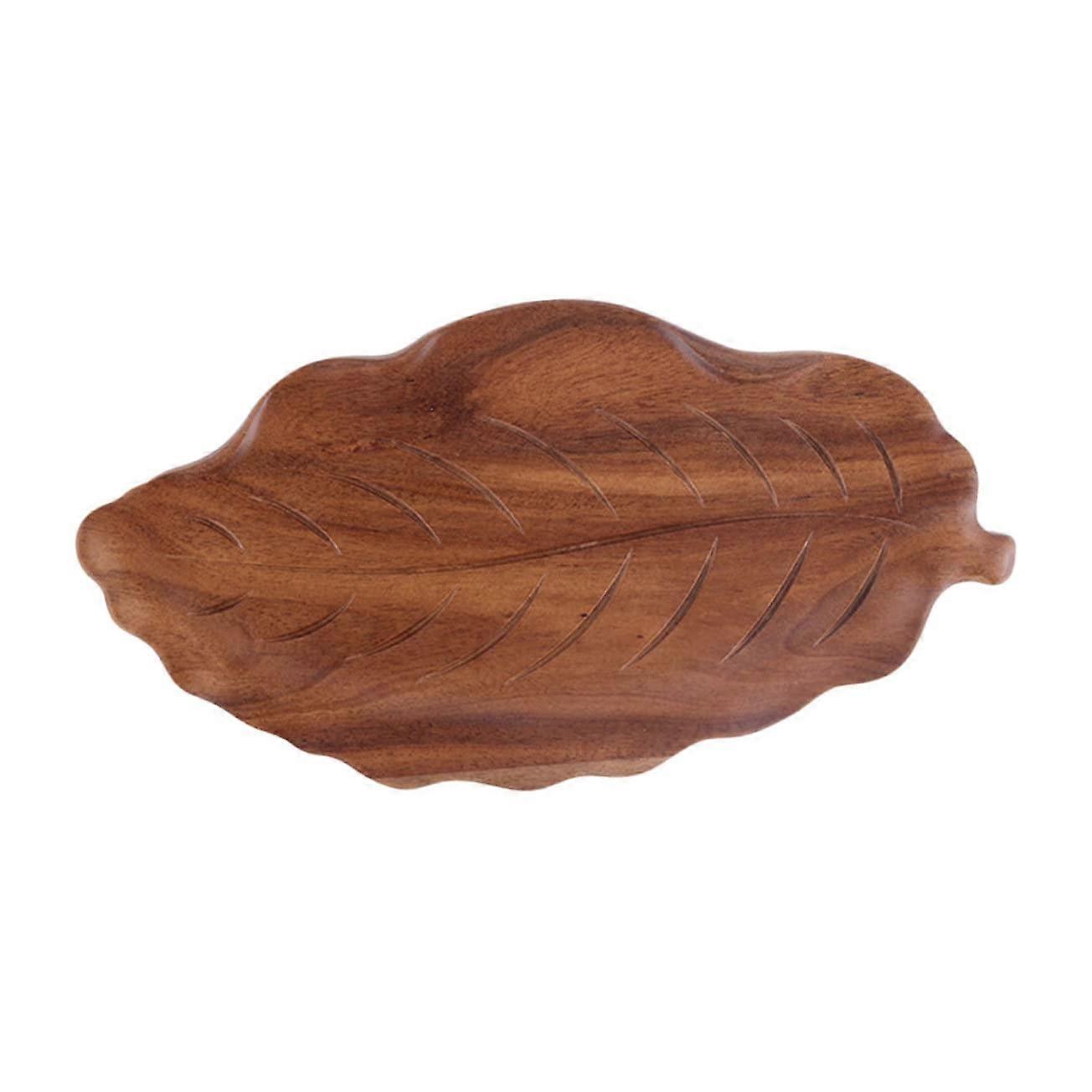 Wooden Serving Tray LeafShaped Teaware Holder Solid Wood Easy Clean Decorative Home Decor Tray