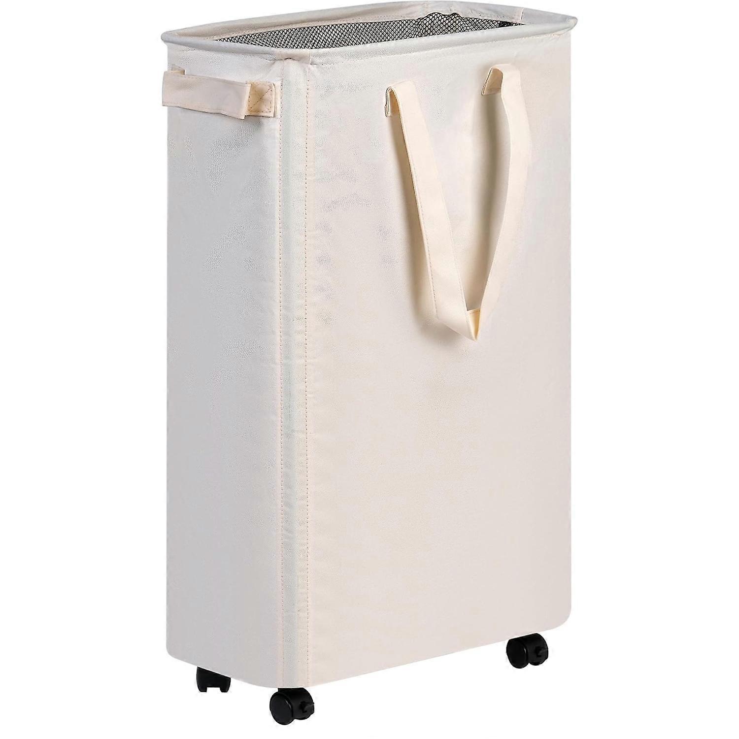 Slim Rolling Laundry Hamper with Wheels  Compact Clothes Basket for Bedroom, Dorm & Laundry Room