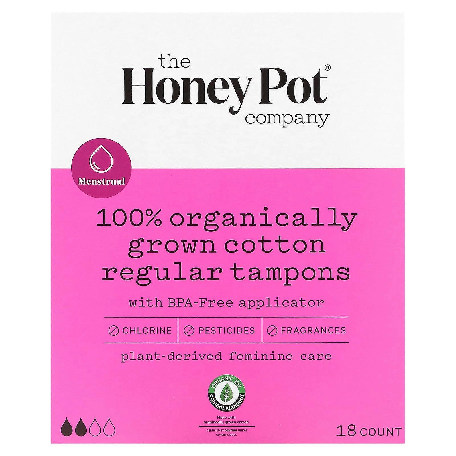 100% Organically Grown Cotton Tampons, Regular, 18 Count