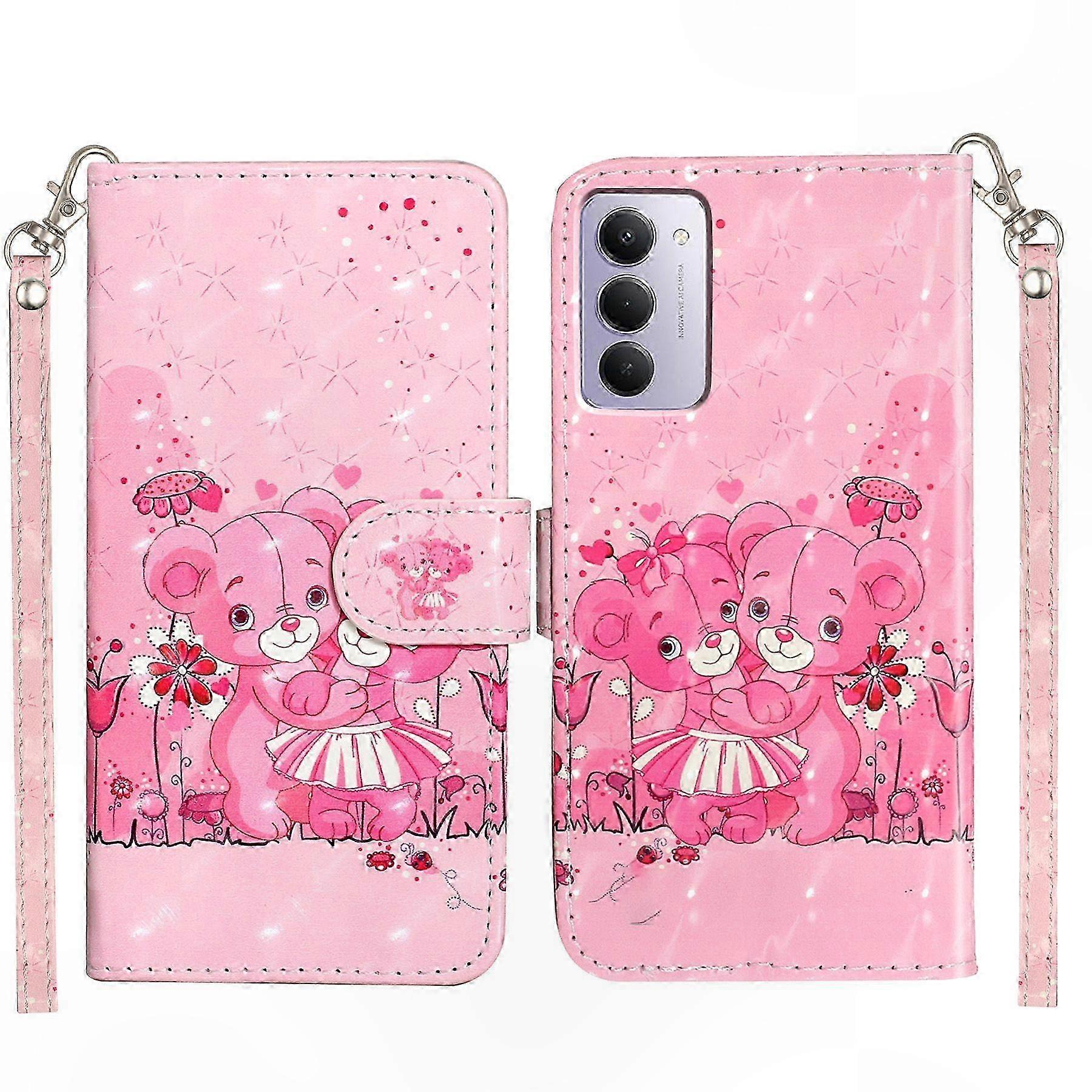 Wallet Case with Strap for 15/ 15 5G, 3D Pattern Printed Leather Phone Cover Compatible with Redmi Models