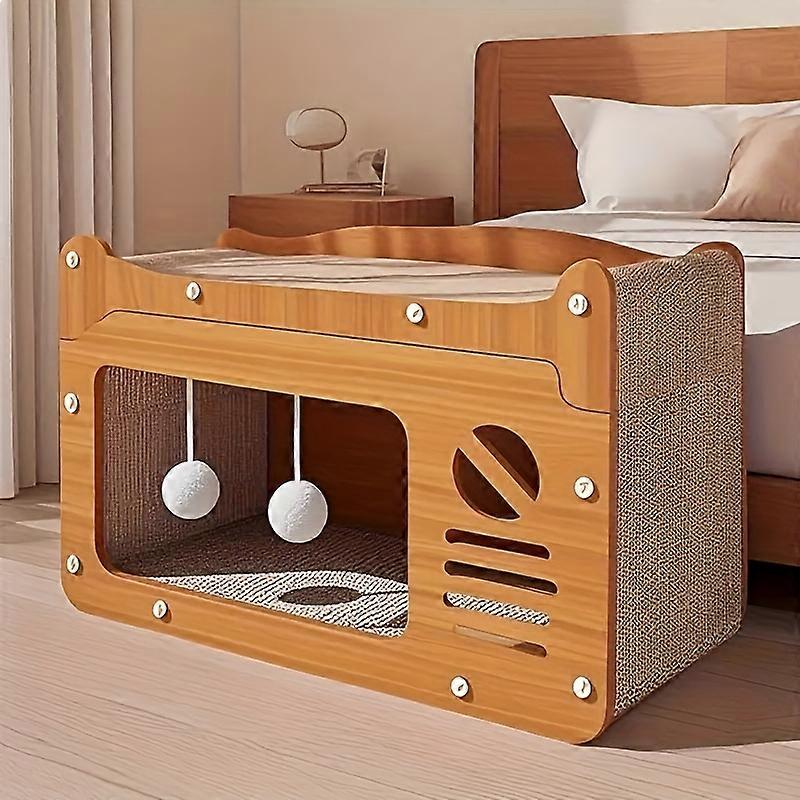 Large Cat House with Scratching Board Indoor Cat Shelter for Resting and Playing Easy Assembly Suitable for multi-cat families