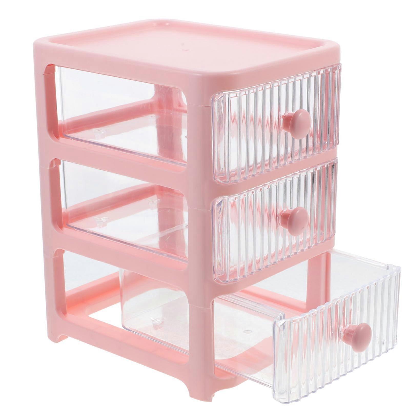 Desktop Drawer Organizer Box Pink Storage Unit For Cosmetics And Stationery, SpaceSaving Stable Design For Bedroom