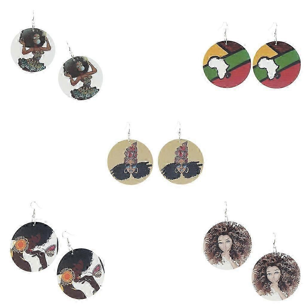 Vintage Rustic Wooden African Style Tribe Dangle Hook Earrings for Women's