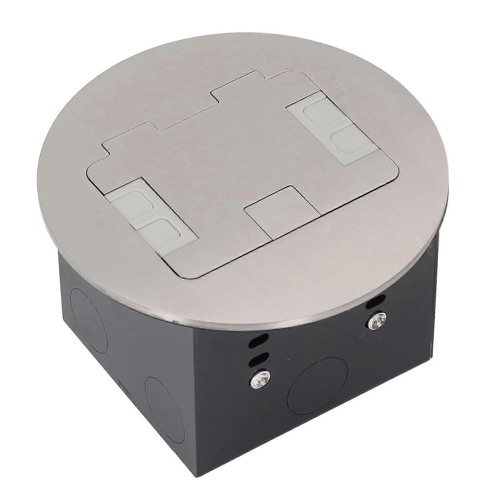 嵌入式地板插座 20A 双 3 插脚标准插座不锈钢圆形电气插座盒套件 2500W 银色