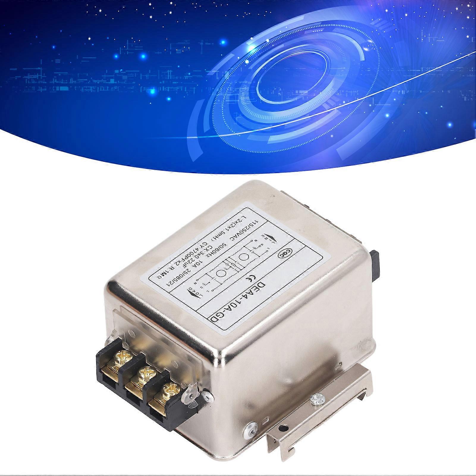 EMI Filter 10A Anti Interference Noise Filtration 35mm Rail Installation Single Phase Power Filter 125V 250V