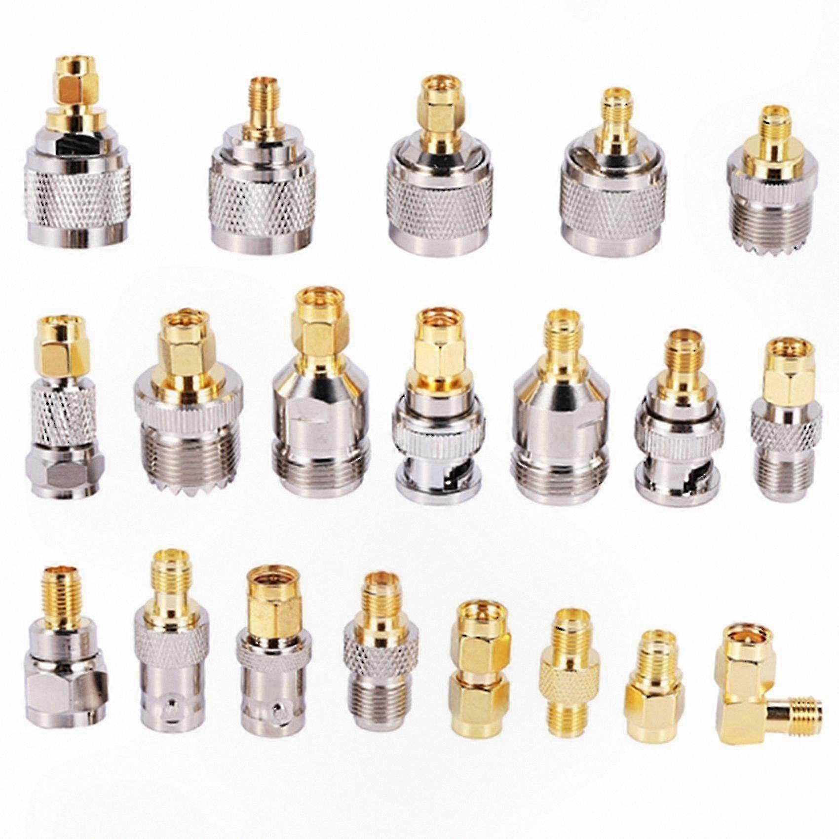 20-Piece RF Adapter Set with SMA, BNC, N, UHF, F-Type Connectors, Male and Female Options