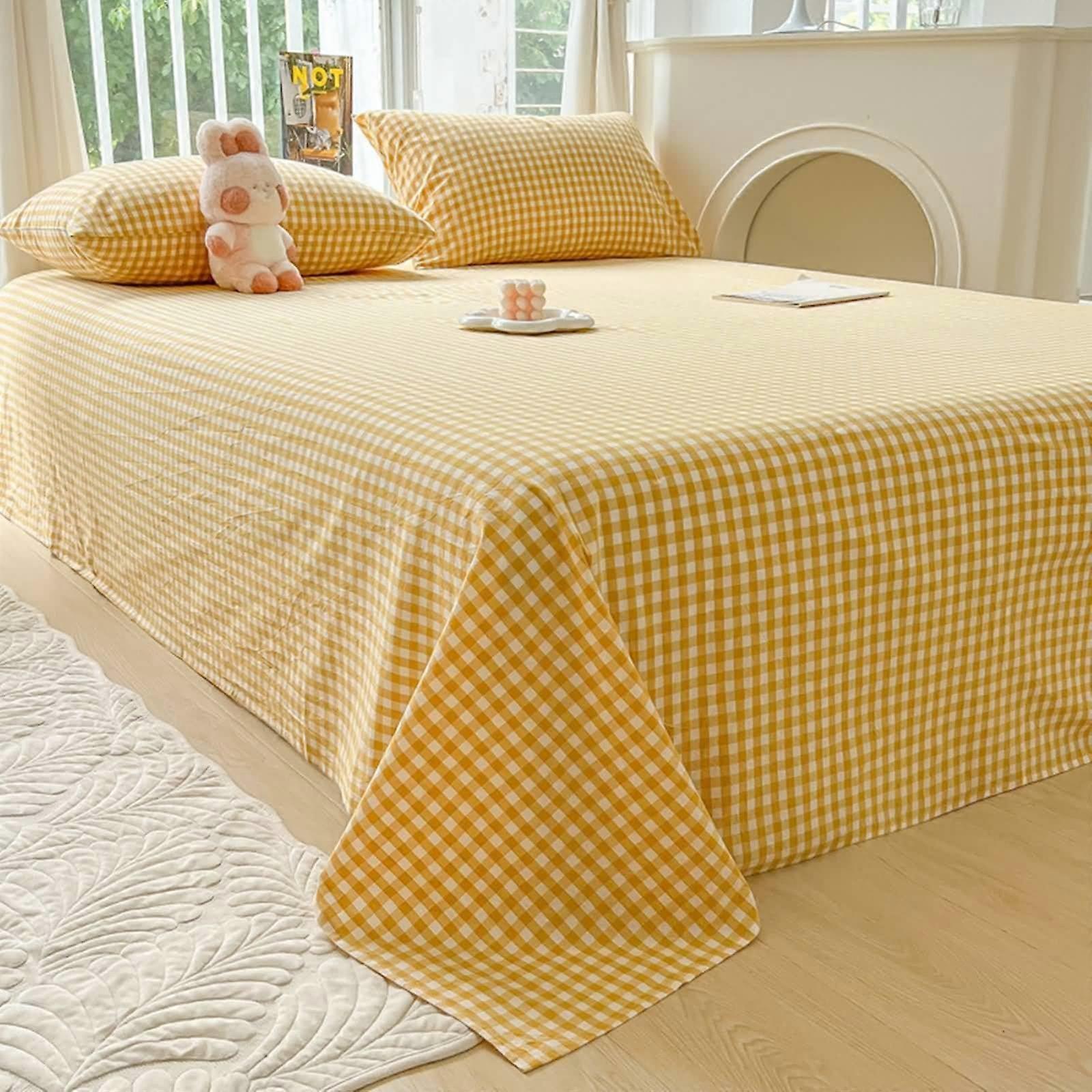 Bed Sheet Set, Cotton, 62 X 90 In, Yellow, Lattice Pattern, Queen Size Sheets