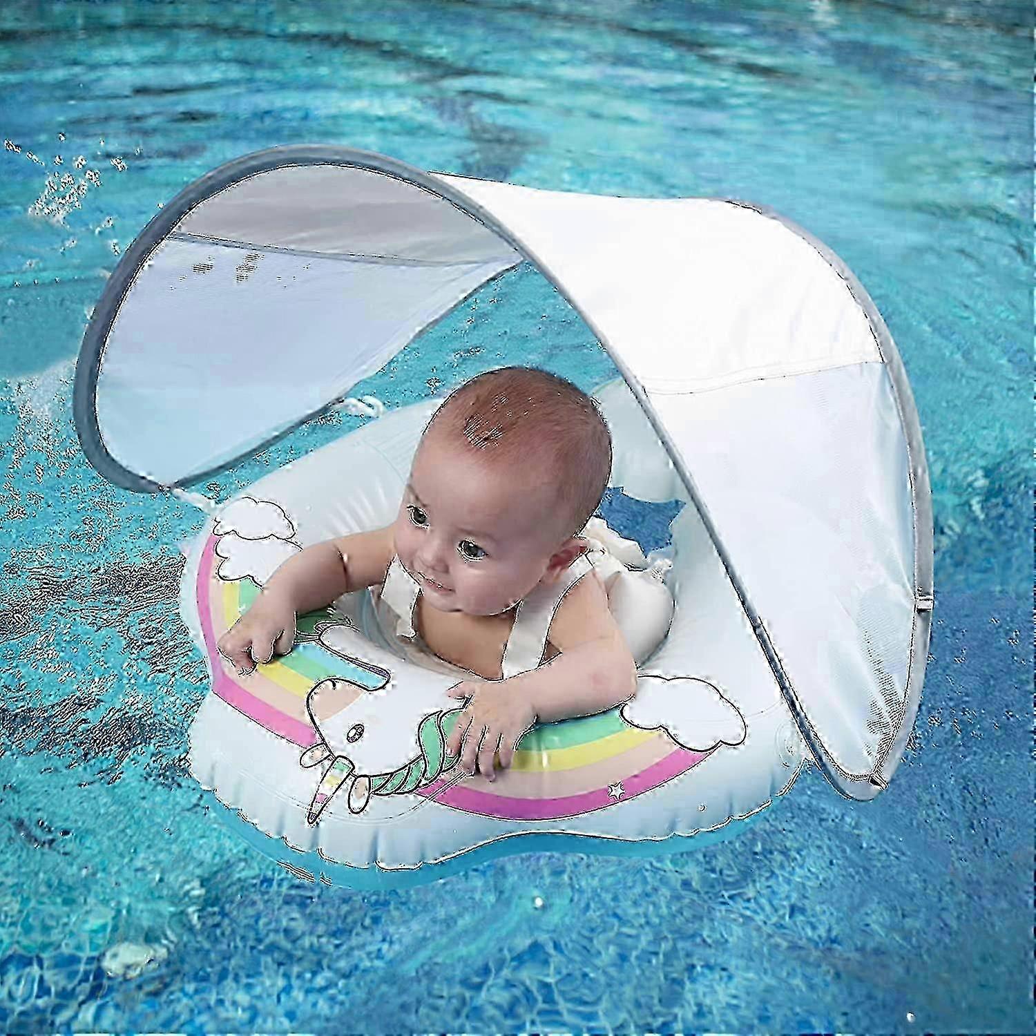 2025 New Baby Pool Float Inflatable Unicorn Toddler Relaxing Swimming Float Newest with Removable Sun Protection Canopy Pool Toys for Age of 3-3