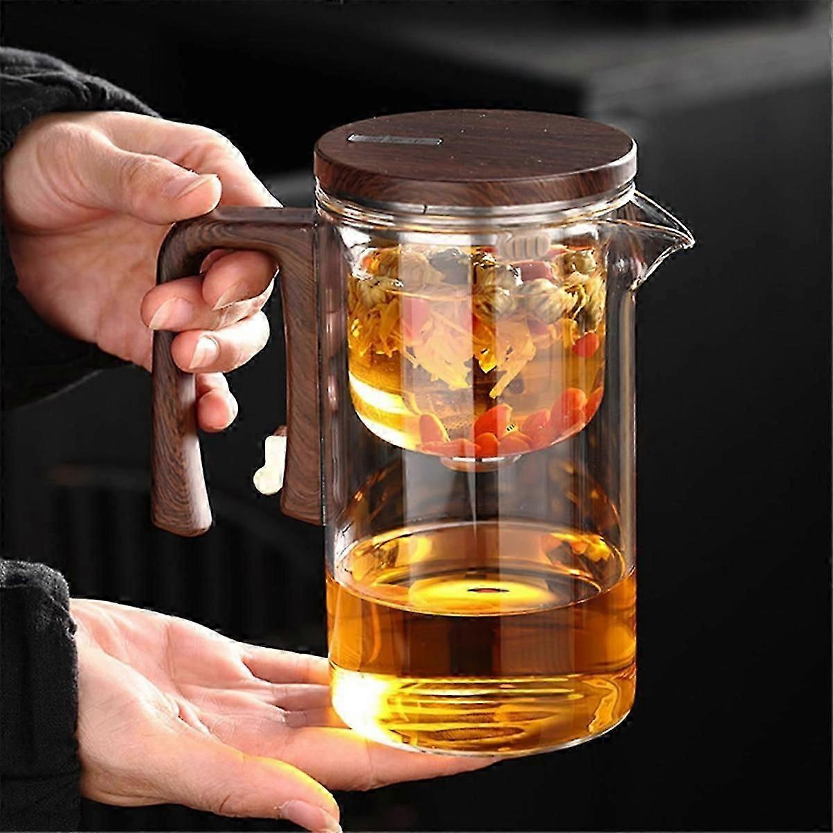 Water Separation Inner Container Teapot One Click Magnetic Switch Tea Separation Filtration GlassTea Pot Wood Handle Tea