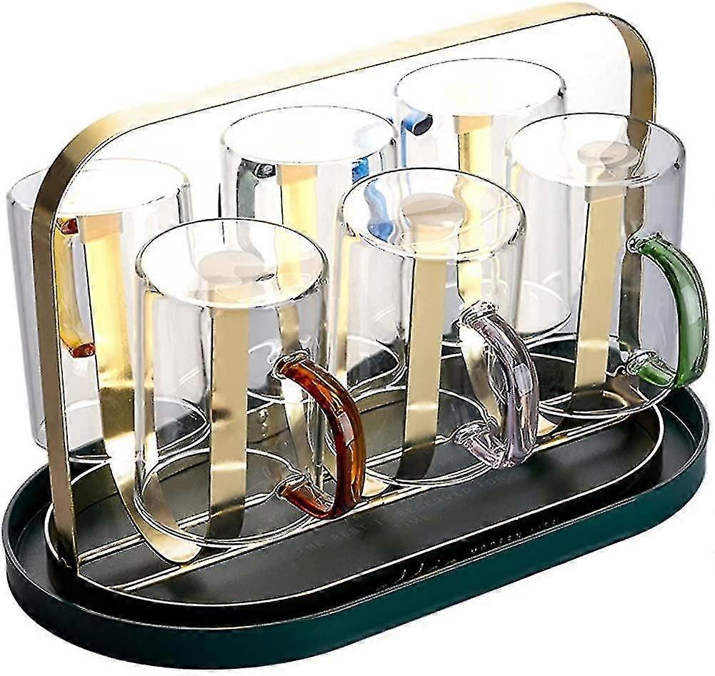 Cup Drying Rack Stand With Drain Tray , Bottle Drying Rack Stand With 6 Hooks