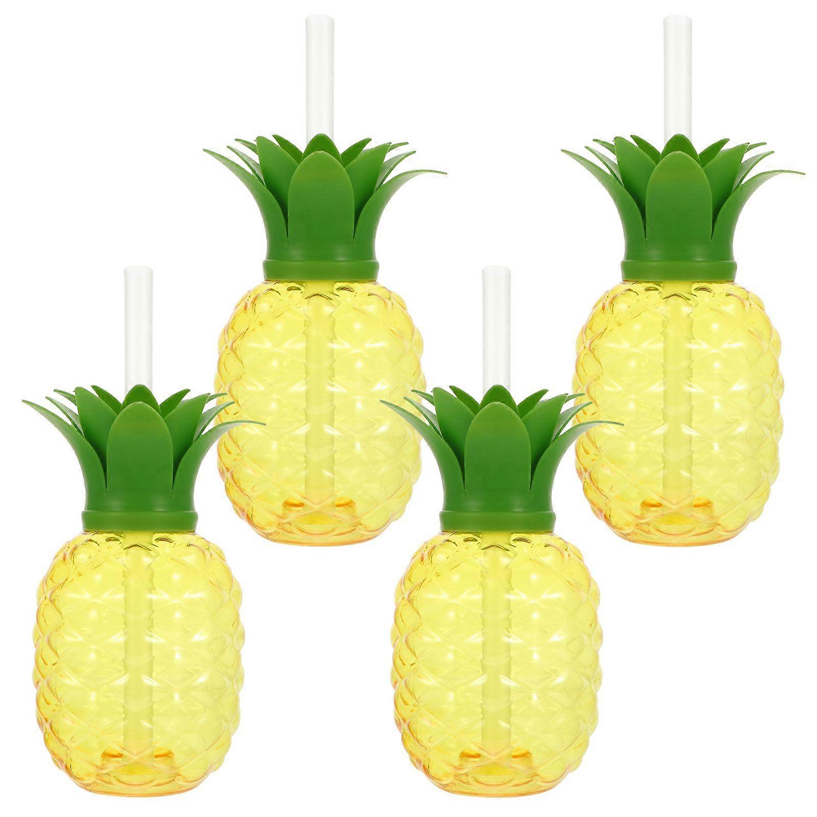 4pcs Pineapple Shaped Plastic Drinking Cups with Lid and Straw Party Cup