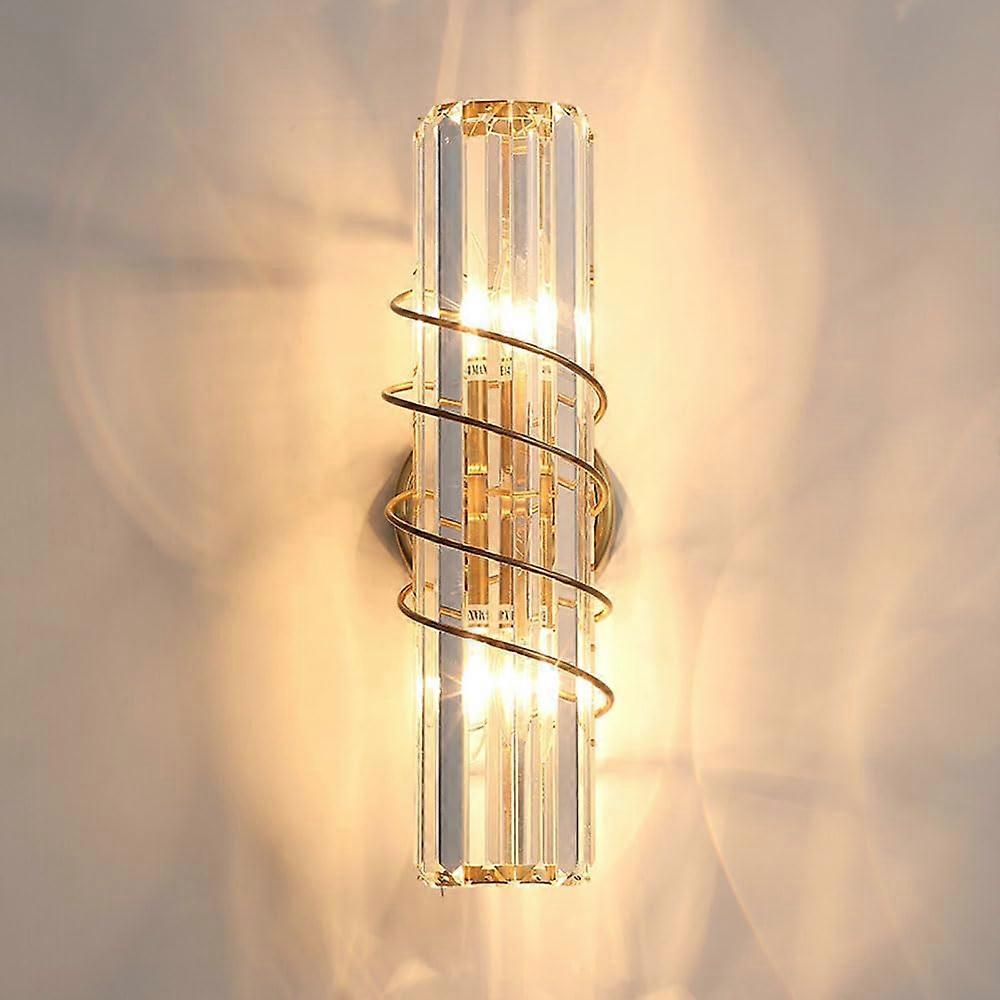 Modern Crystal Wall Sconce 15.7Inch Crystal Bar Wall Lamp Gold Finish E14 Socket X2