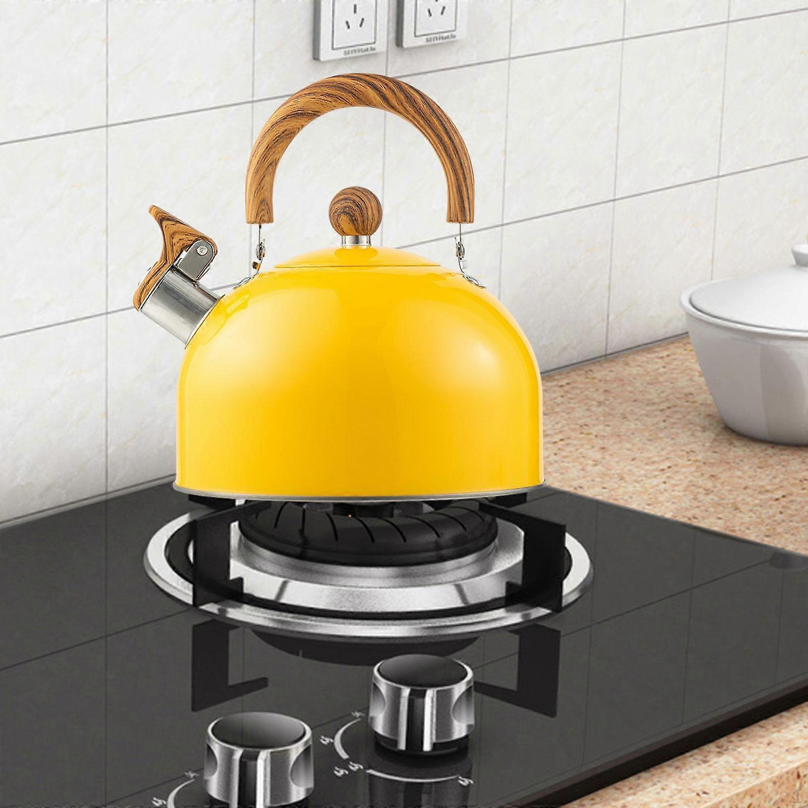 Whistling Tea Kettle with Wood Folding Handle Cookware 2.5 L Stovetop Maker