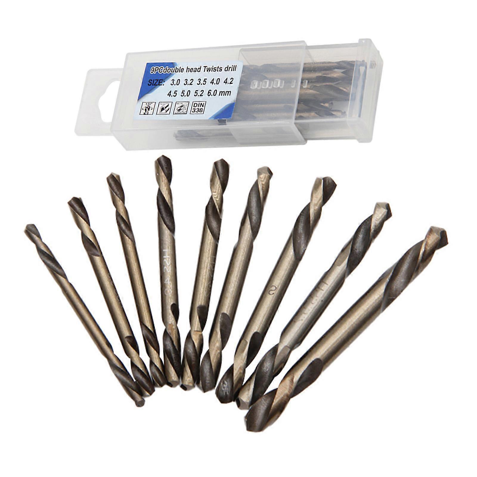 Pack Of 9 High Speed Steel Double Tip Drill Bits Plastic Case Included For Power Tool Precise Drilling Multi Purpose Use Multicolor