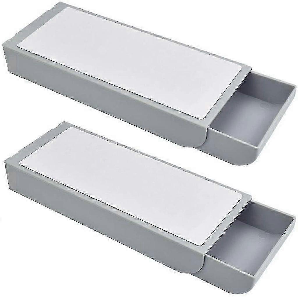 Pack of 2 Self-Adhesive Drawer Desk Base Gray Fit Desk Drawer Hidden Pencil Tray Under Plastic Desk Organizer Invisible Desk Holder for Office Table 2