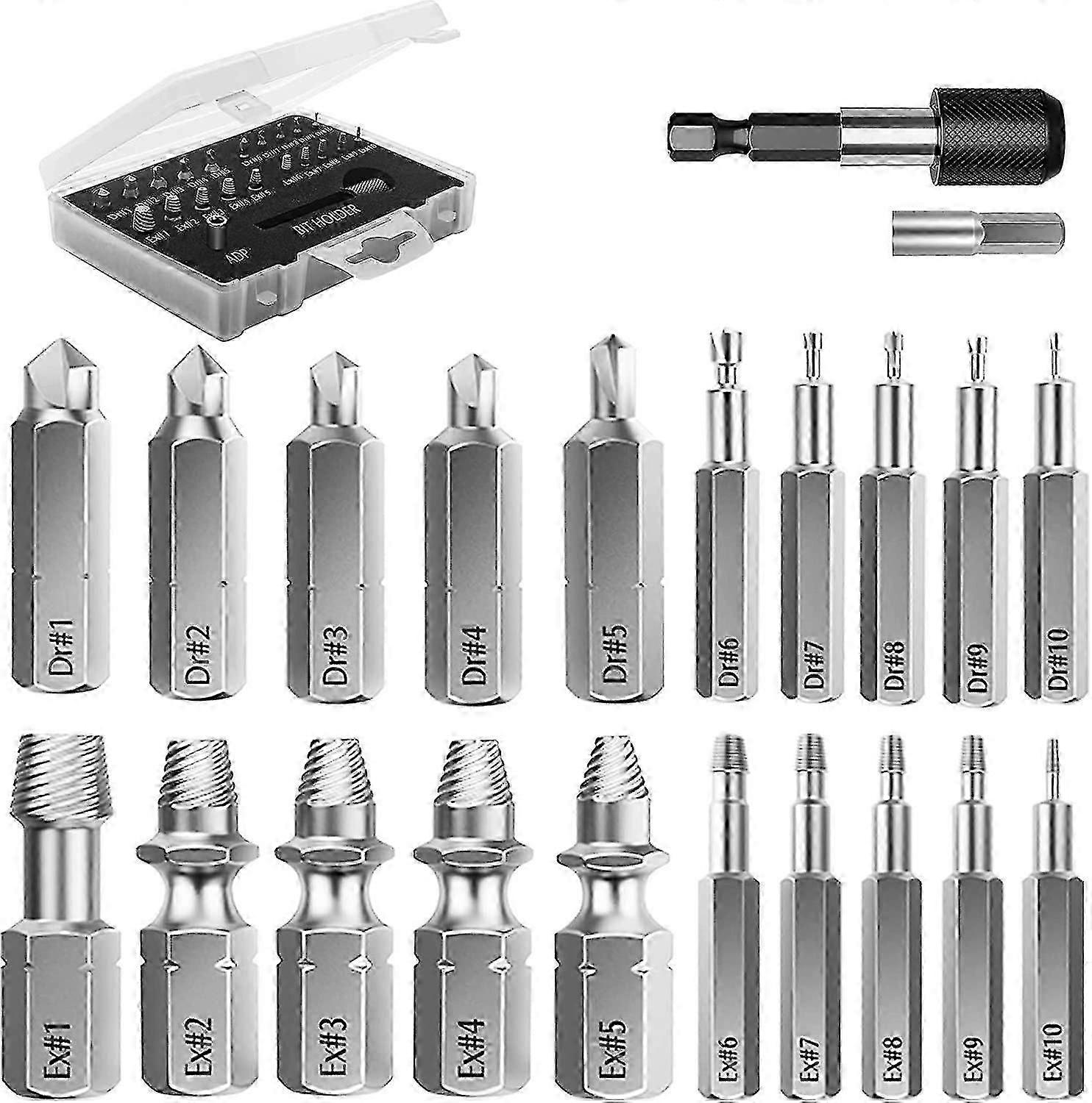 Broken Screw Extractor Kit, 22 Pcs Hss 4341 Alloy Steel Upgraded Extraction Tools With Drill Bits 2 Magnetic Extension Bit Holder Socket Adapter For D