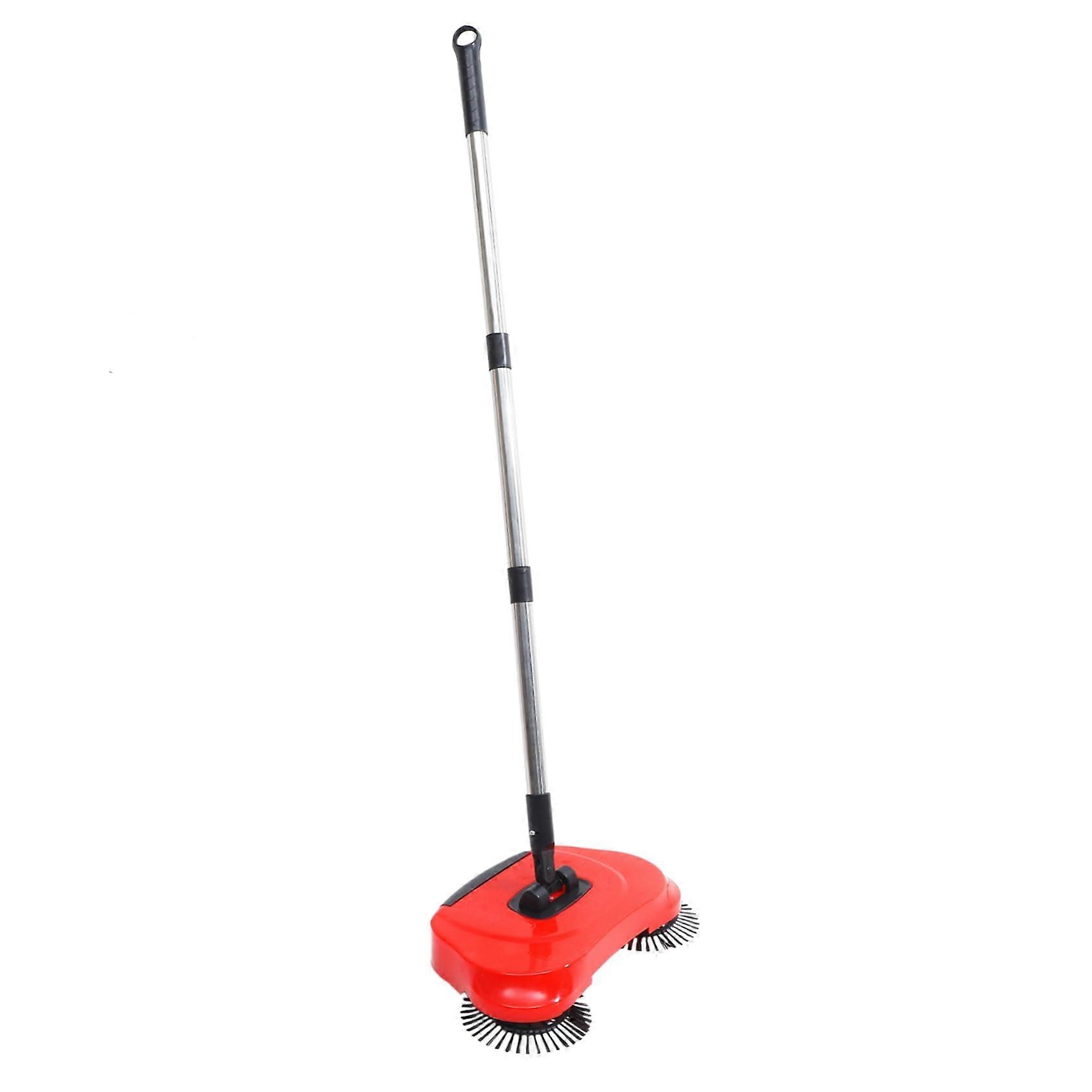 Floor Sweeper Broom with Dustpan and Rotating Bin for Hardwood and Tile Cleaning Red Handle
