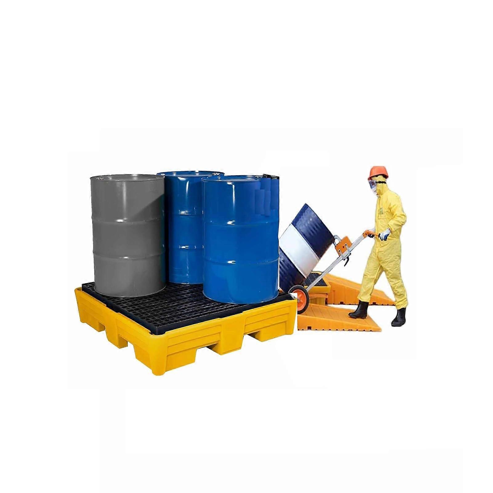 Spill Containment Tray Plastic Drum Pallet with Drain and Grating for Safe Liquid Storage 130x130x15cm
