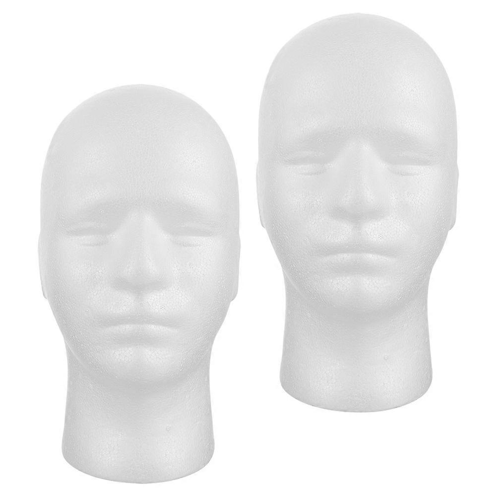 2pcs White Foam Mannequin Heads for Wigs Hats Masks Caps Display Stand Model Makeup Cosmetic Practice Rack