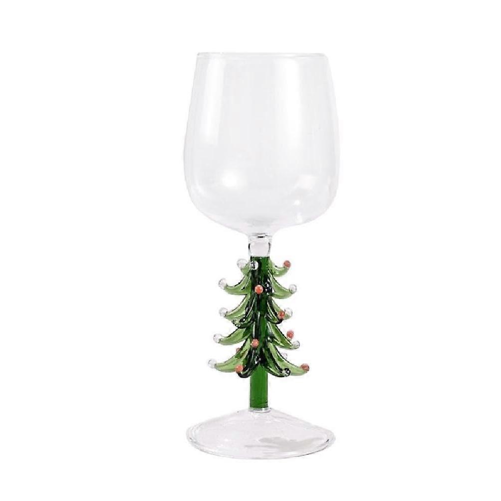 Christmas Wine Glasses with 3D Christmas Tree Design, Heat Resistant Borosilicate Holiday Goblet