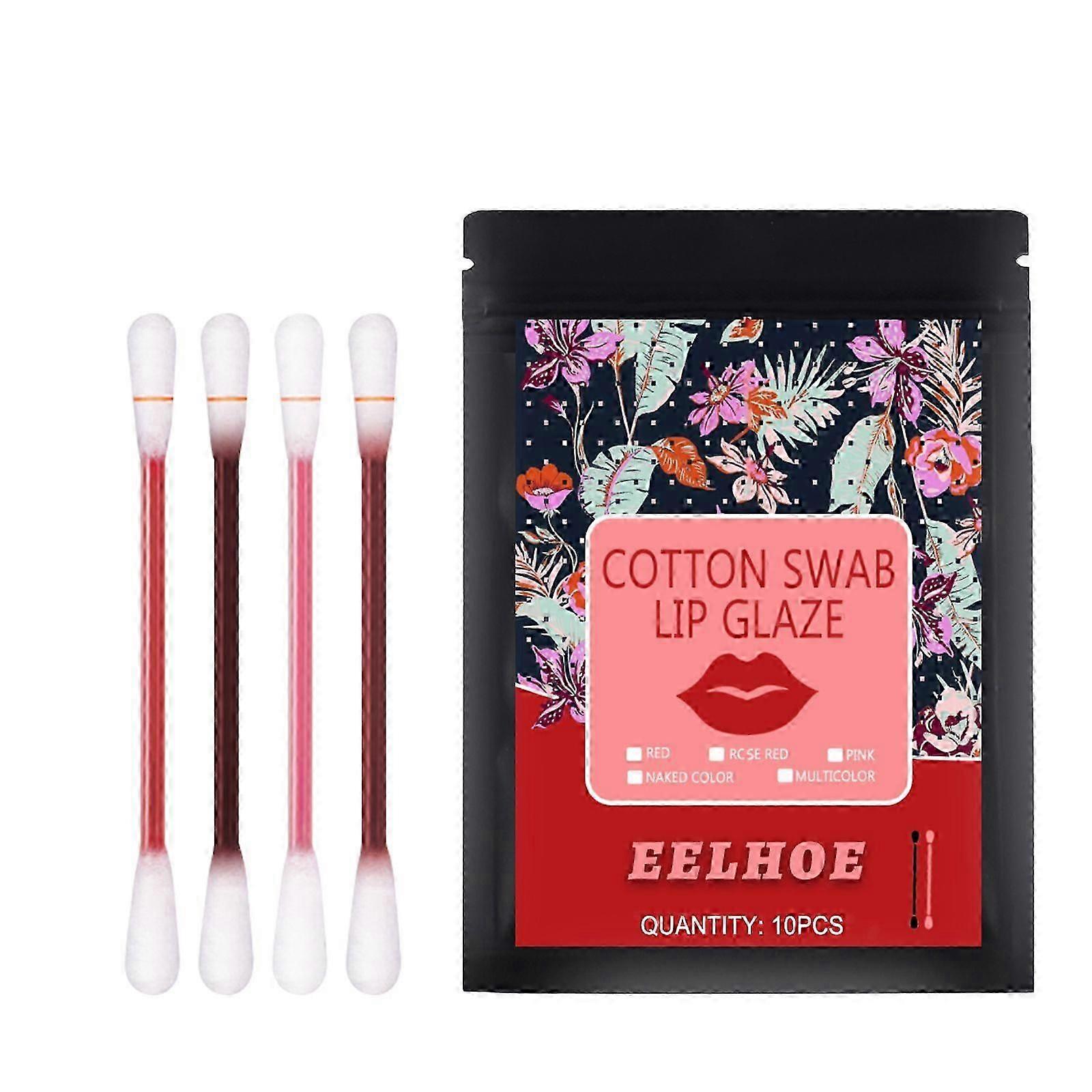 Moisturizing Cotton Swab Lipstick - Non-Stick Lip Glaze with Beeswax & Rose Oil, Portable 10-Pack for Flawless, Mess-Free Lip Color & On-the-Go Touch-