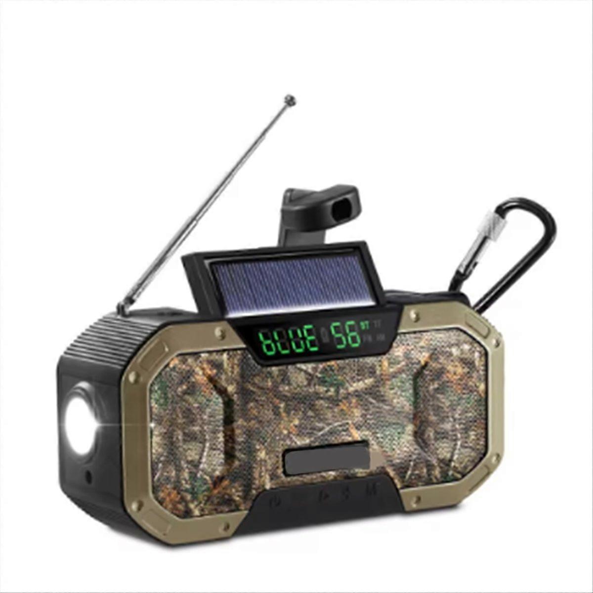 Hand Crank Solar Radio Bluetooth-Compatible Speaker Emergency LED Flashlight Power Bank Audio Device Light Brown