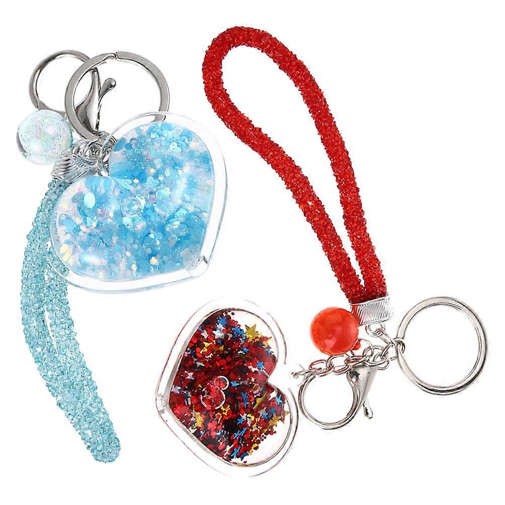 Assorted Color Heart Keychain for Hanging Keys with Glitter Moving Sand Acrylic