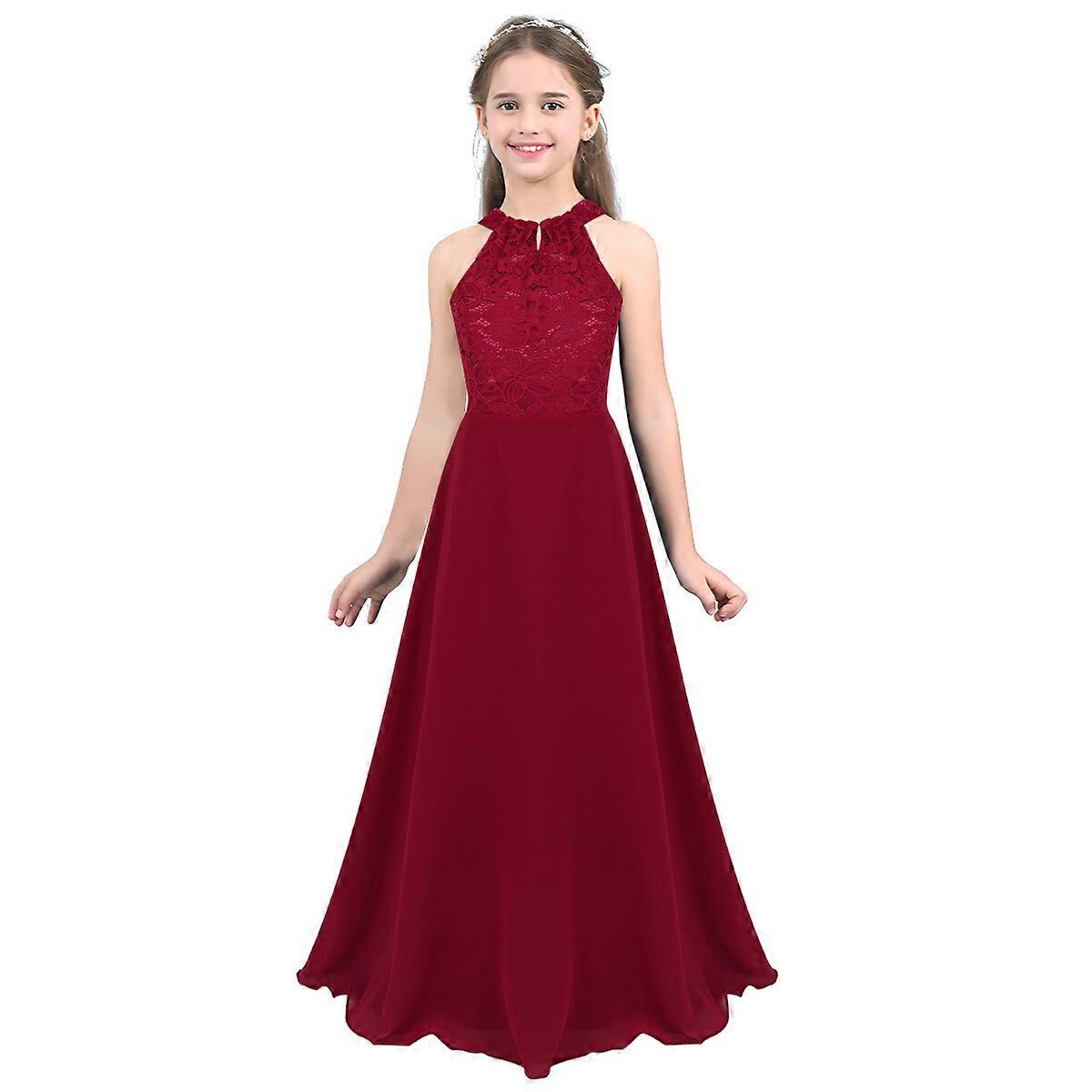 Robe de demoiselle d'honneur en mousseline pour enfant, style princesse, pour mariage ou fête. Robe longue maxi.