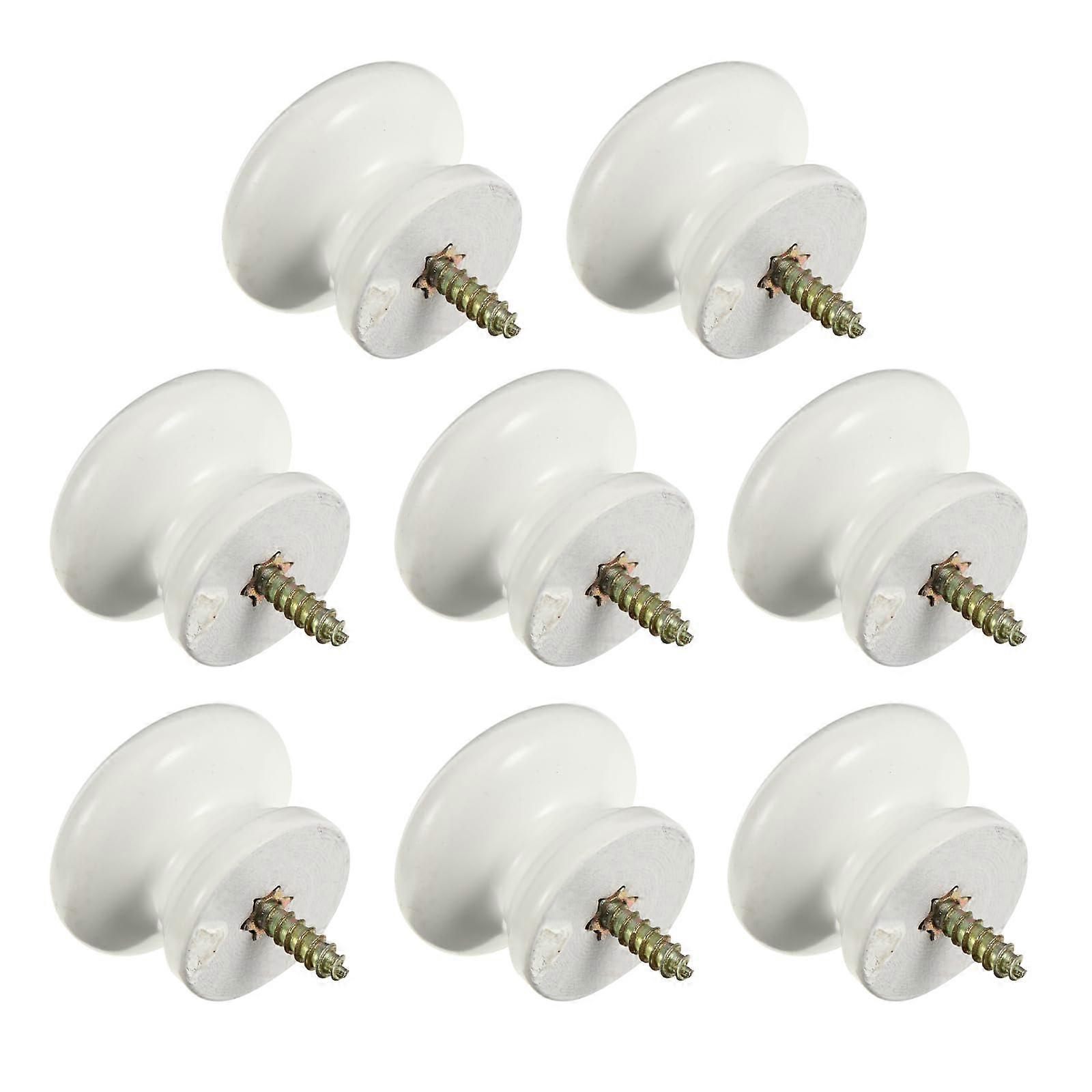 8pcs White Wooden Round Cabinet Knobs Solid Wood Drawer Pulls for Closet Doors 4x3.3cm