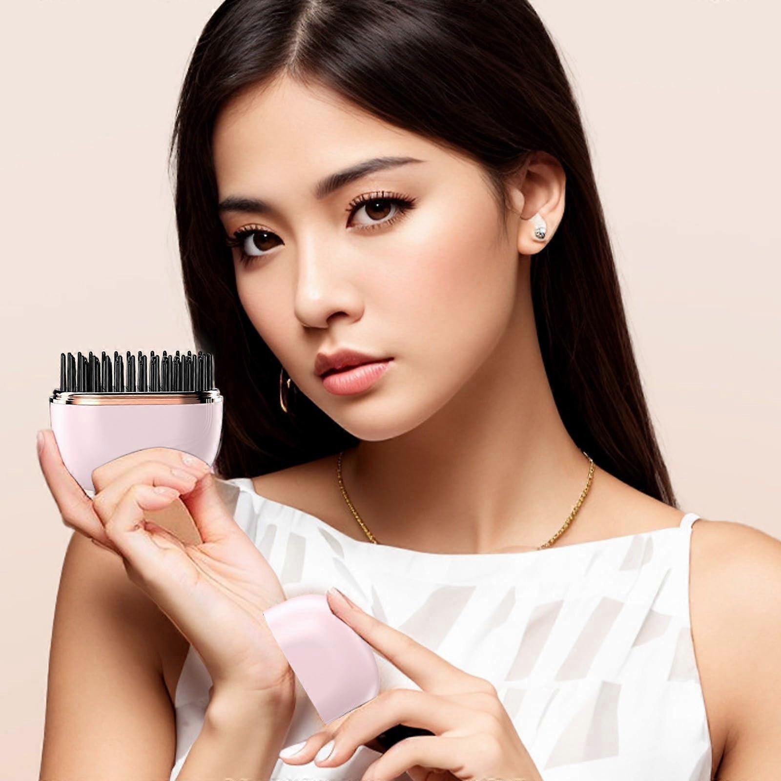 Portable Hair Straightener Brush 2in1 Cordless Rechargeable with 3Speed Temp Control Pink